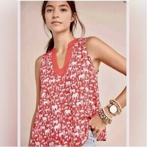 Maeve Anthropologie Red Elephant Tank Top Animal Spring Whimsical Vacation 2P